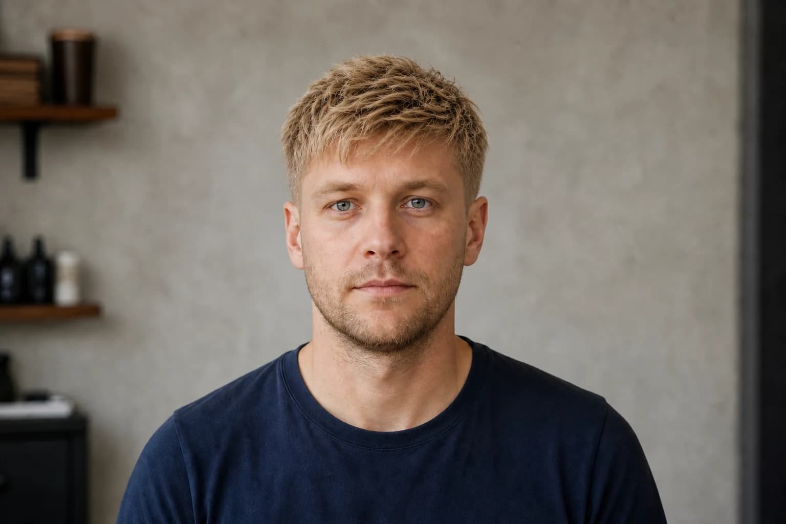 Le même homme blond avec crop court texturé et taper bas